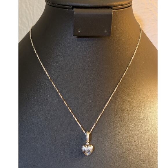 Genuine PANDORA 'I Love My Mom' Heart Locket Dangle Sterling CZ Charm Necklace - Picture 1 of 8